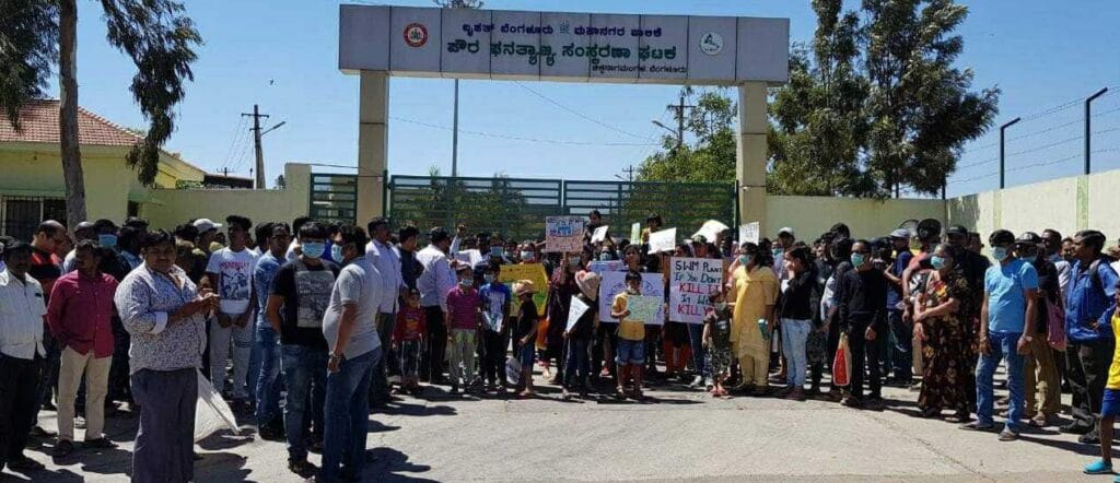 Residents protest against a solid waste management BBMP processing unit in Electronics City