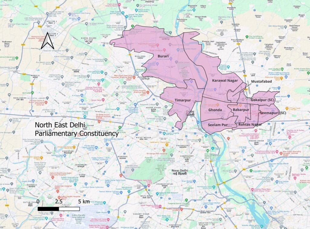delhi north east map