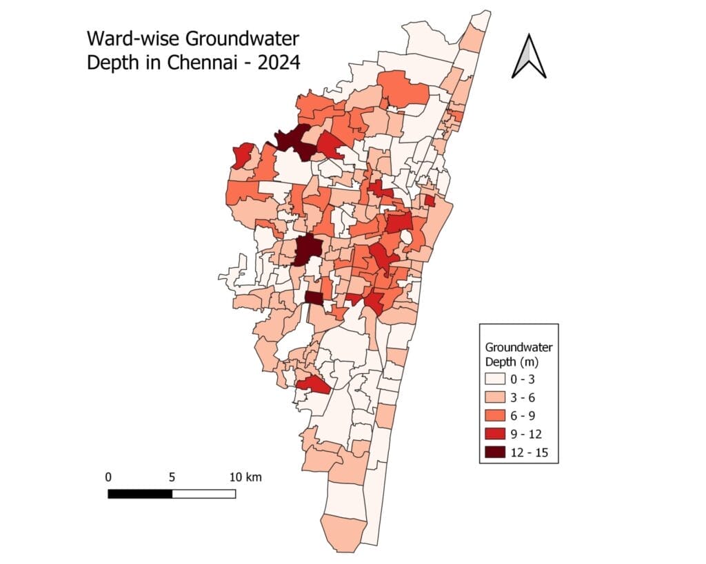 Ward wise groundwater level map of Chennai.