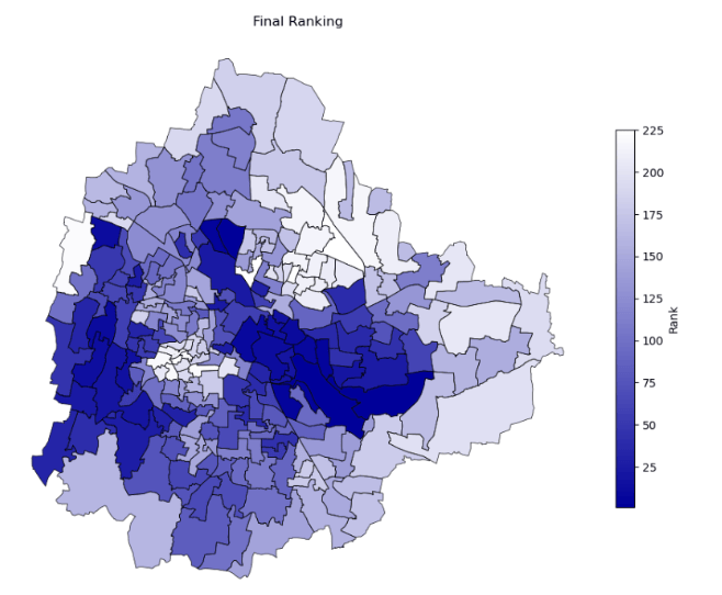 Heat map of  ward-level indices 
