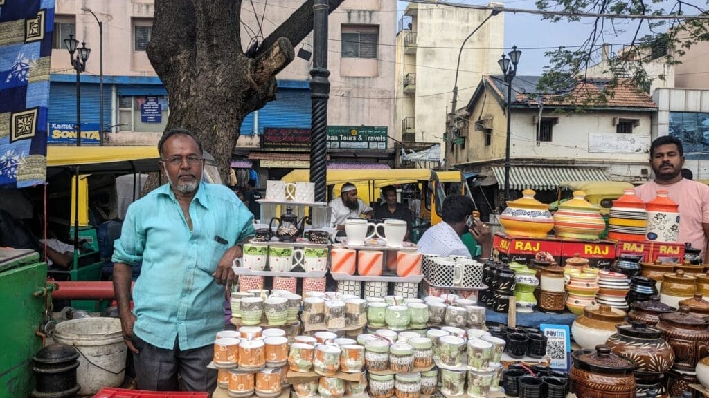 street vendor selling crockery