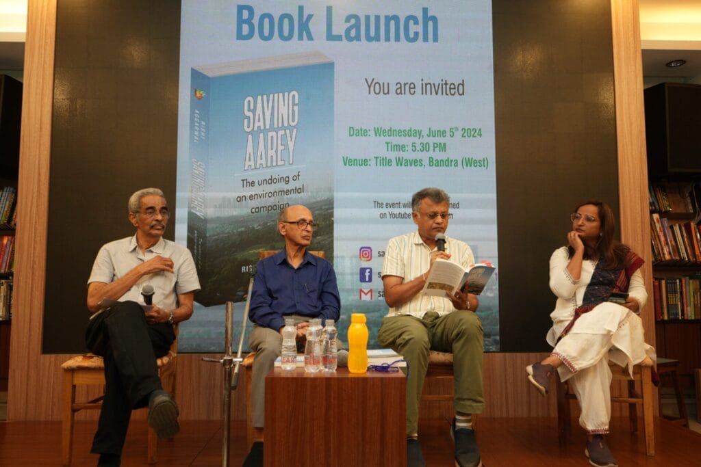 Environmentalist Rishi Aggarwal reading from his book on the Aarey movement at the launch on June 5th