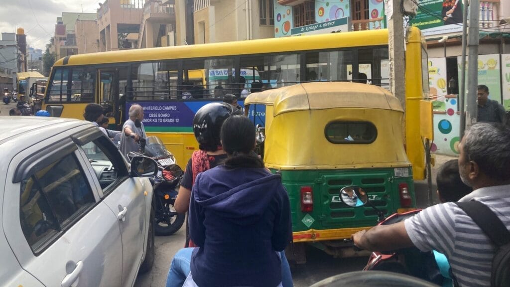 traffic jam in the morning peak hours showing poor road safety measures 