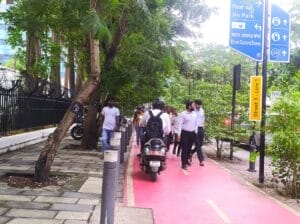 BKC cycle track being used by pedestrians and two-wheeler drivers