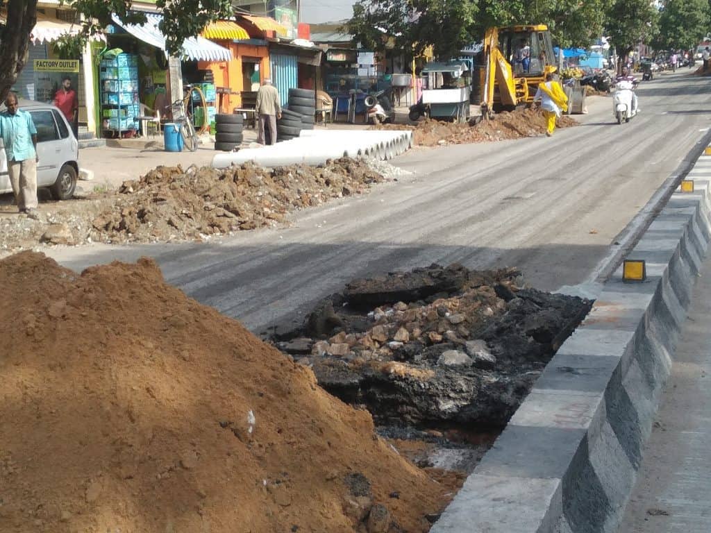 White topping work in progress on roads in HRBR layout Banaswadi