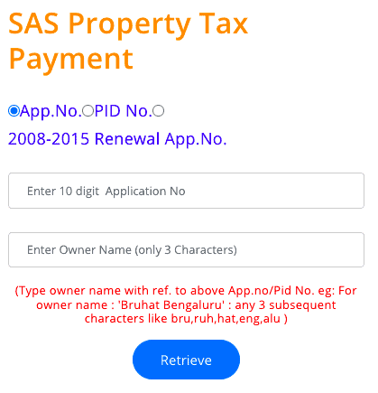 Screenshot Payment Property Tax BBMP SAS