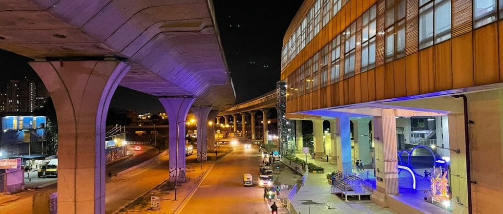 Elevated metro corridor and flyover in Nayandahalli in Bangalore