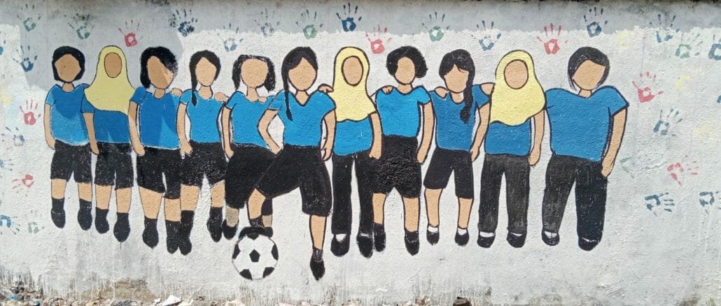 painting of girls football team of Parcham Collective