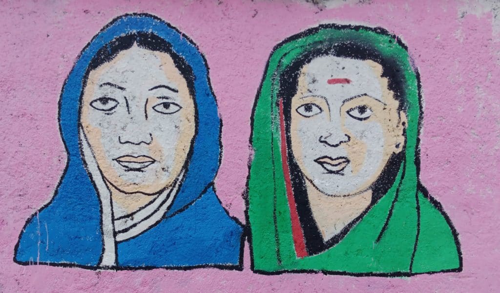 mural of Fatime Shaikh and Savitribai Phule
