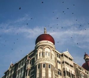 view of the taj hotel in mumbai from the ground
