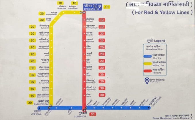 Metro line 1, 2A and 7 map, the newest lines adding to the transport in Mumbai