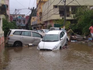 Flooded street in Hyderabad