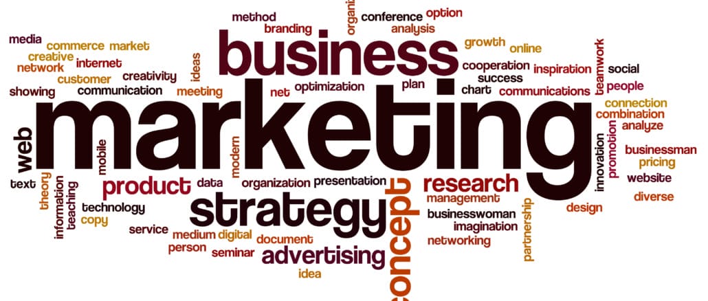 Word cloud of marketing terms and business jargon