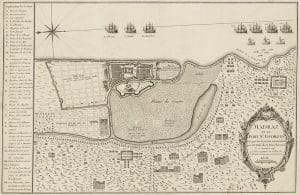 Plan of the siege of Madras by La Bourdonnais in 1746, with details of the fortifications and the French ships that participated in the landing. Pic: Monsieur Paradis/Wikimedia