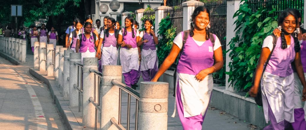 School girls walking through the streets of Chennai