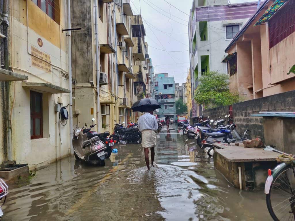 Waterlogged streets in T Nagar following the rains of November 2021
